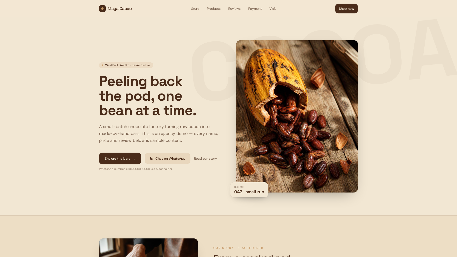 Maya Cacao website preview