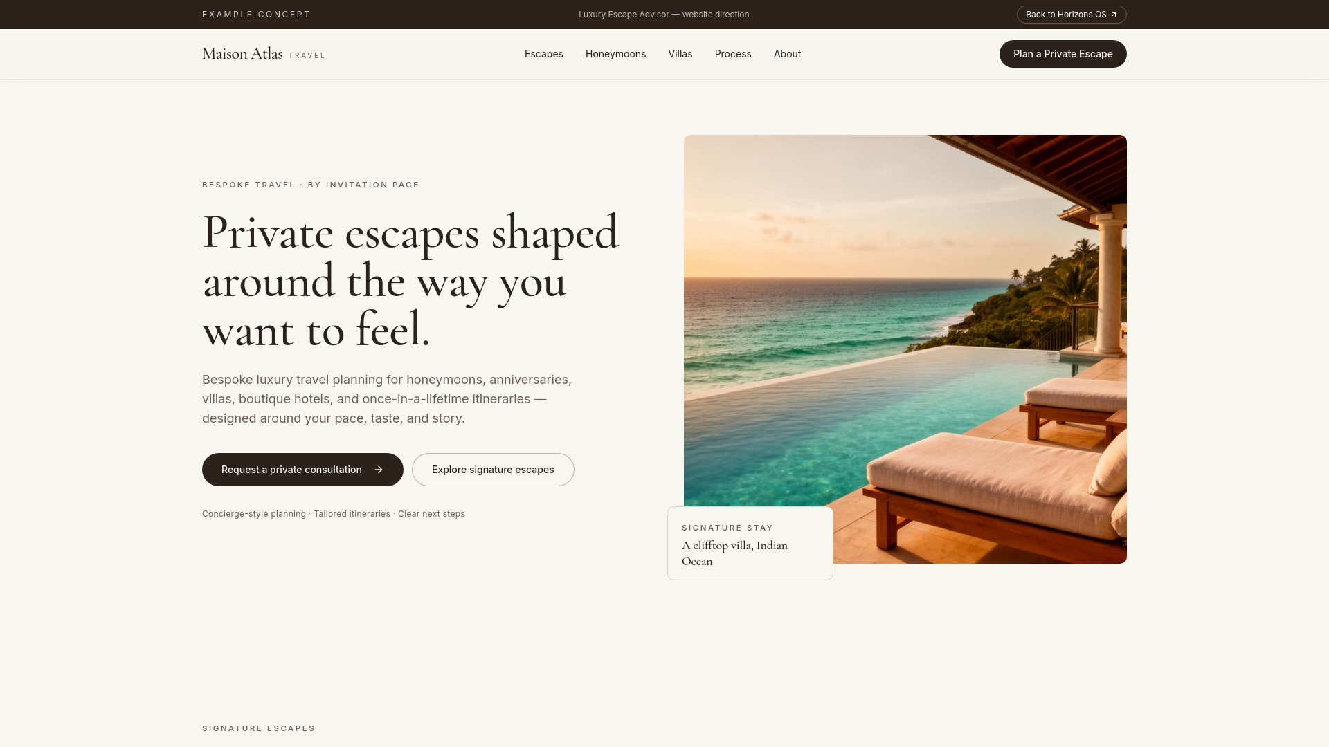 Luxury Escape Advisor example concept website preview
