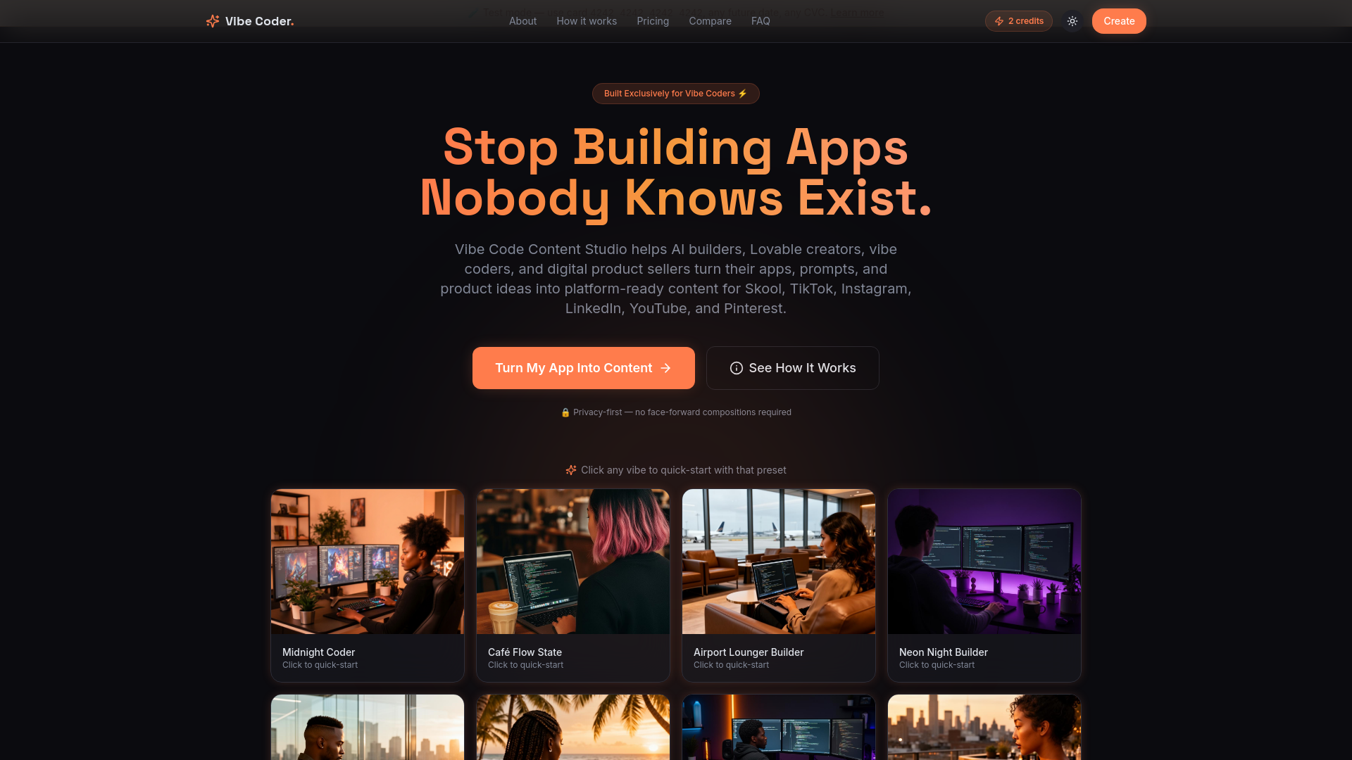 Screenshot of Vibe Coder Content Studio