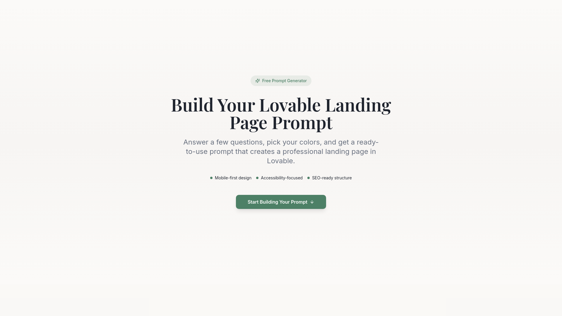 Screenshot of Landing Page Prompt Builder