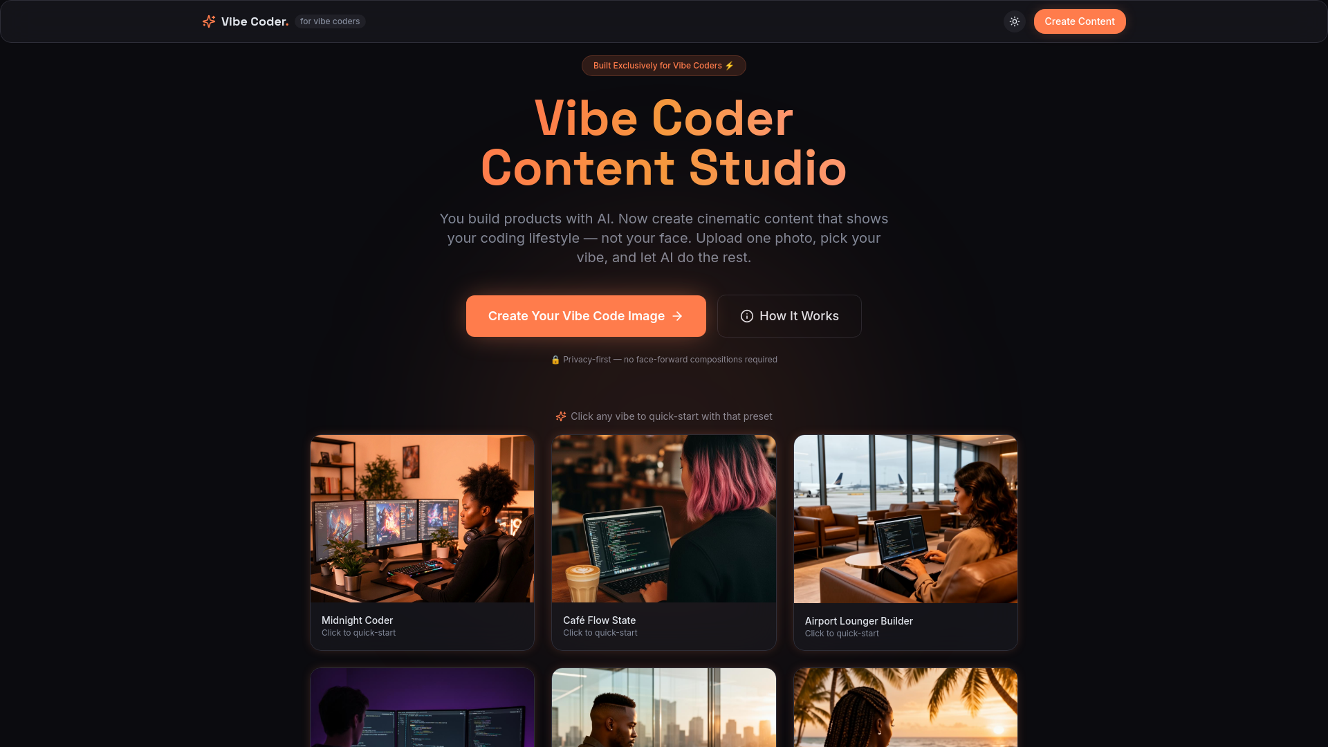 Screenshot of Vibe Coder Content Studio