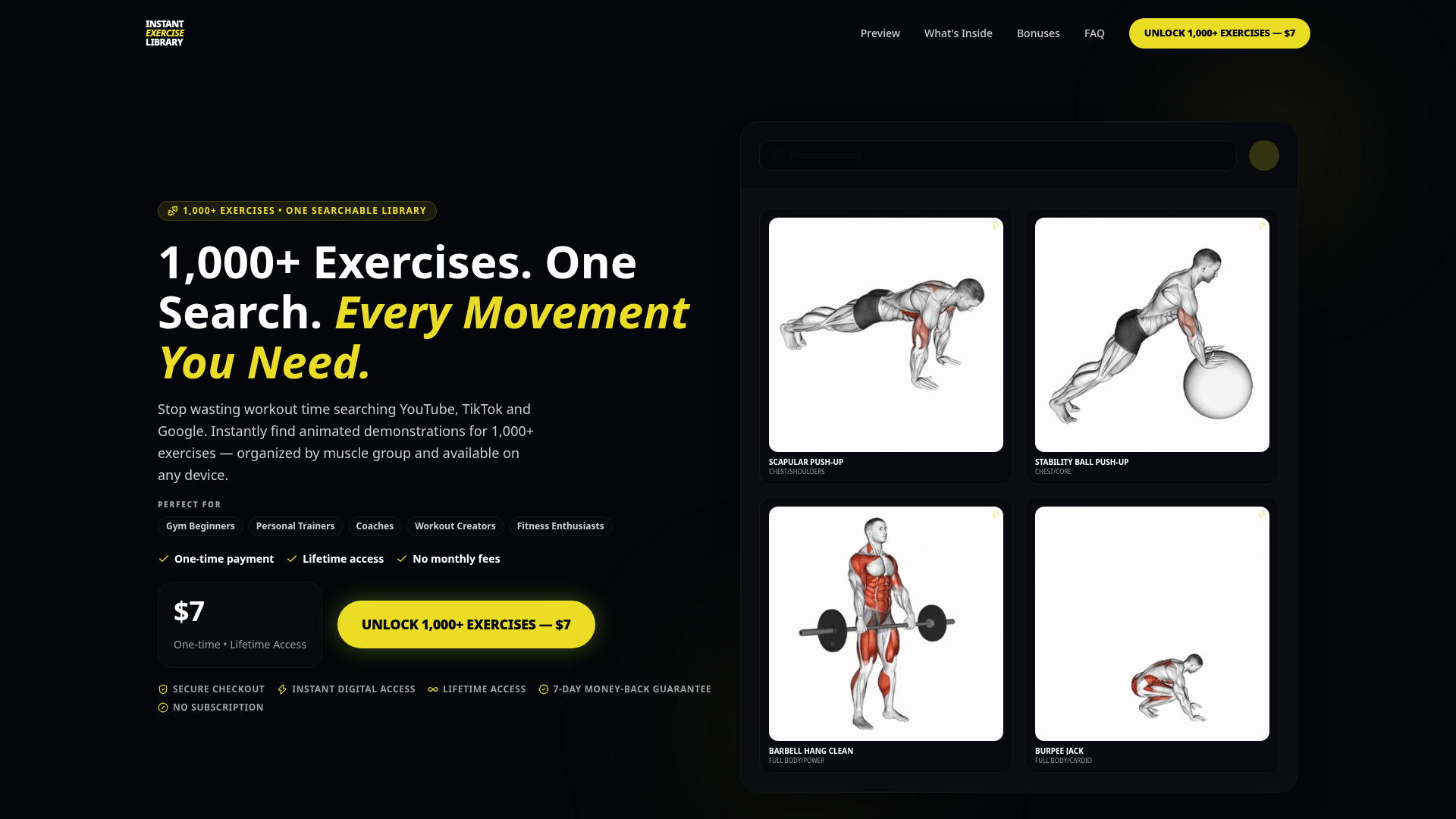 Mockup do projeto: Instant Exercise Library