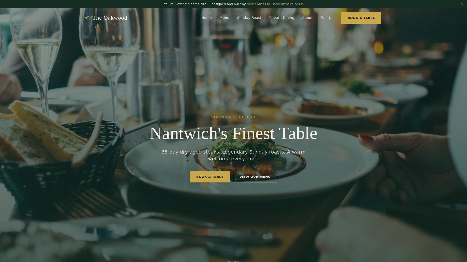 The Oakwood Restaurant website preview
