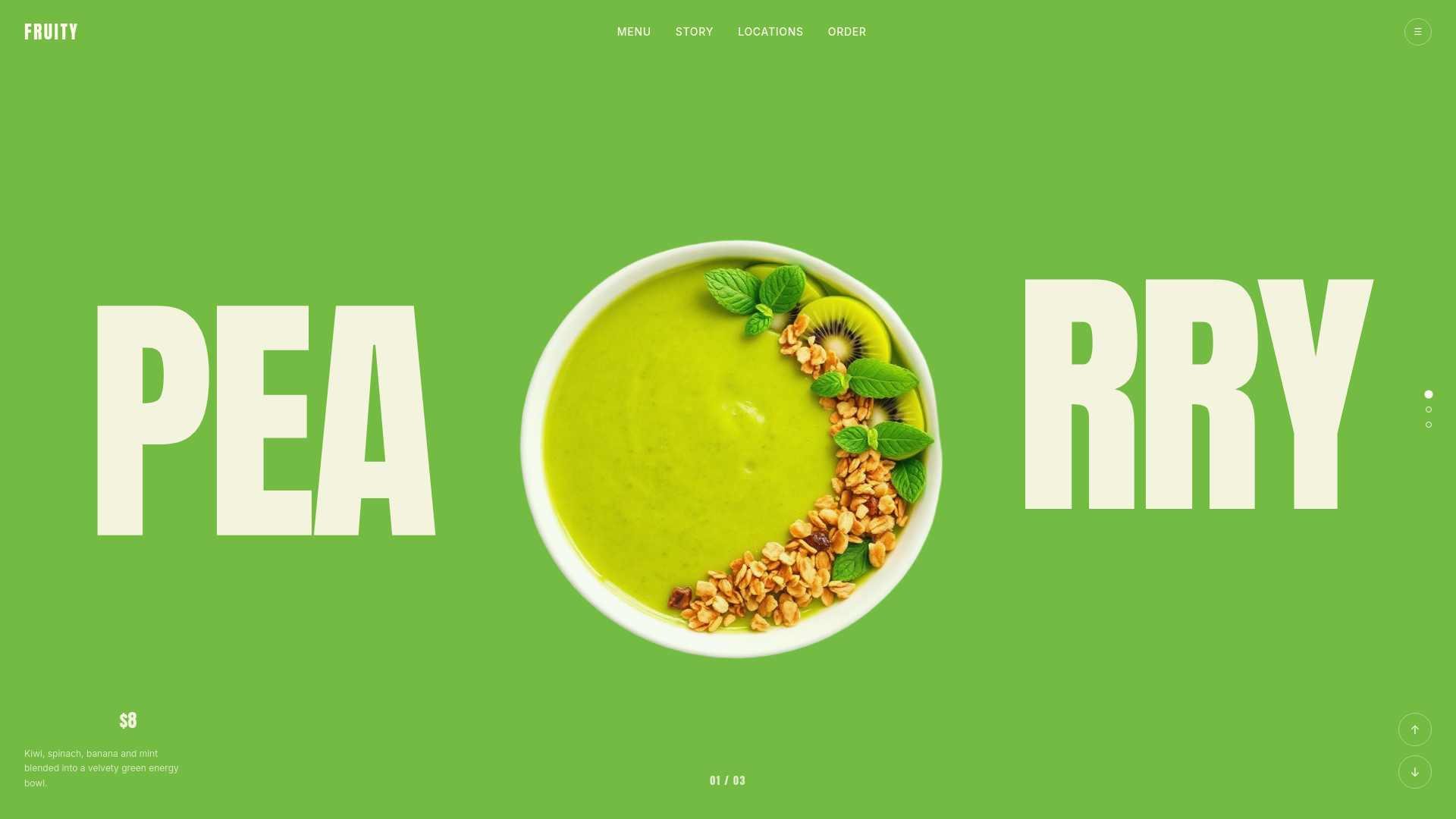 Screenshot of Fruity — Wheel-Paged Split-Text Slider