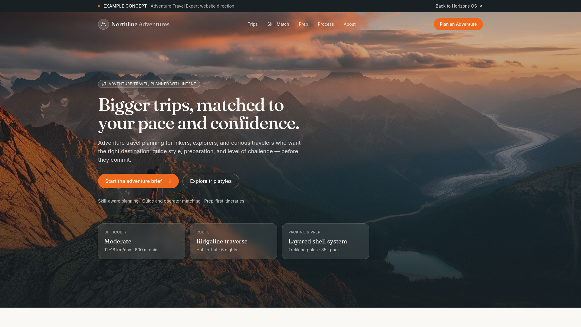 Adventure Travel Expert example concept website preview