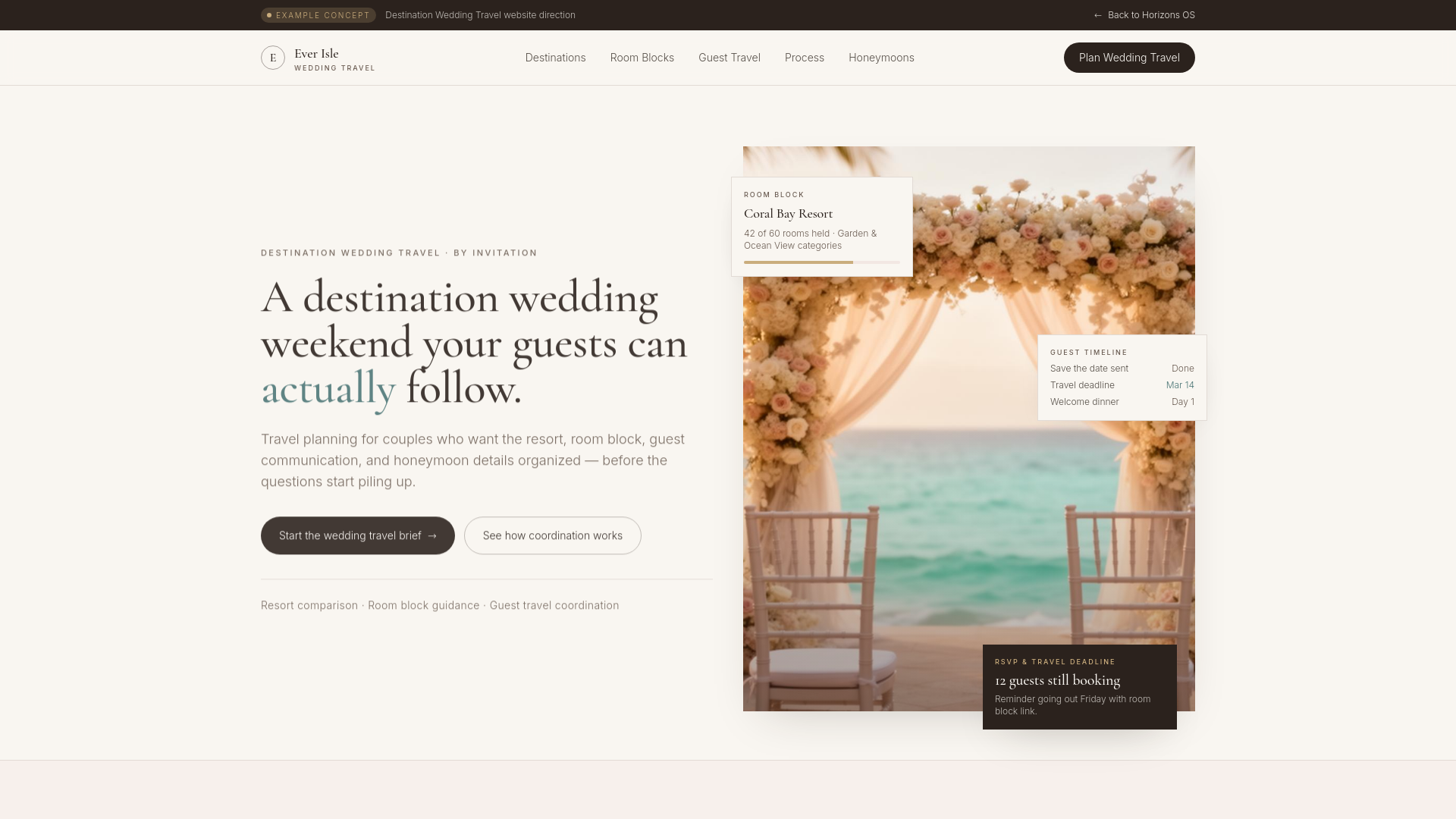 Destination Wedding Travel example concept website preview