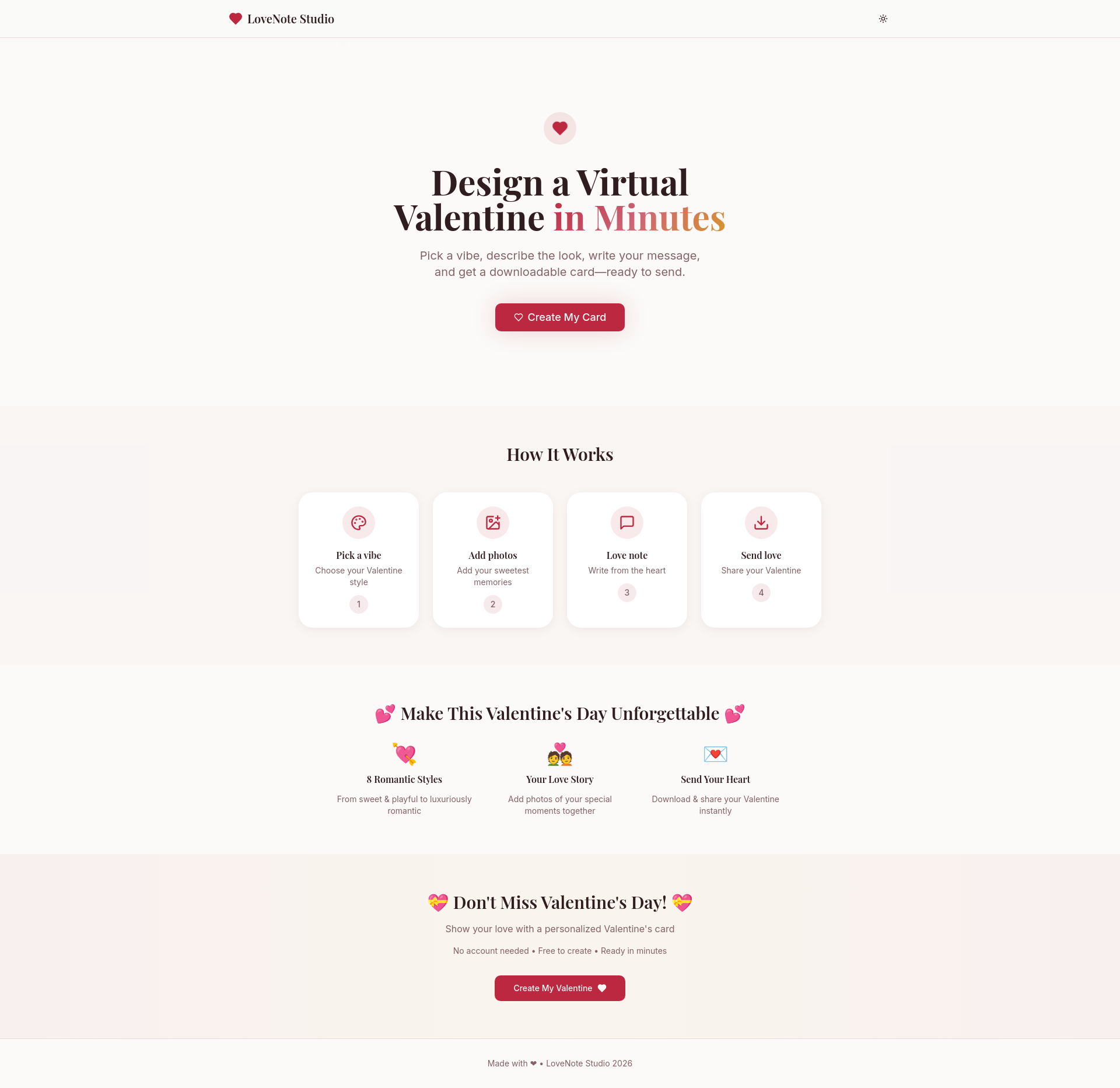 Screenshot of LoveNote Studio