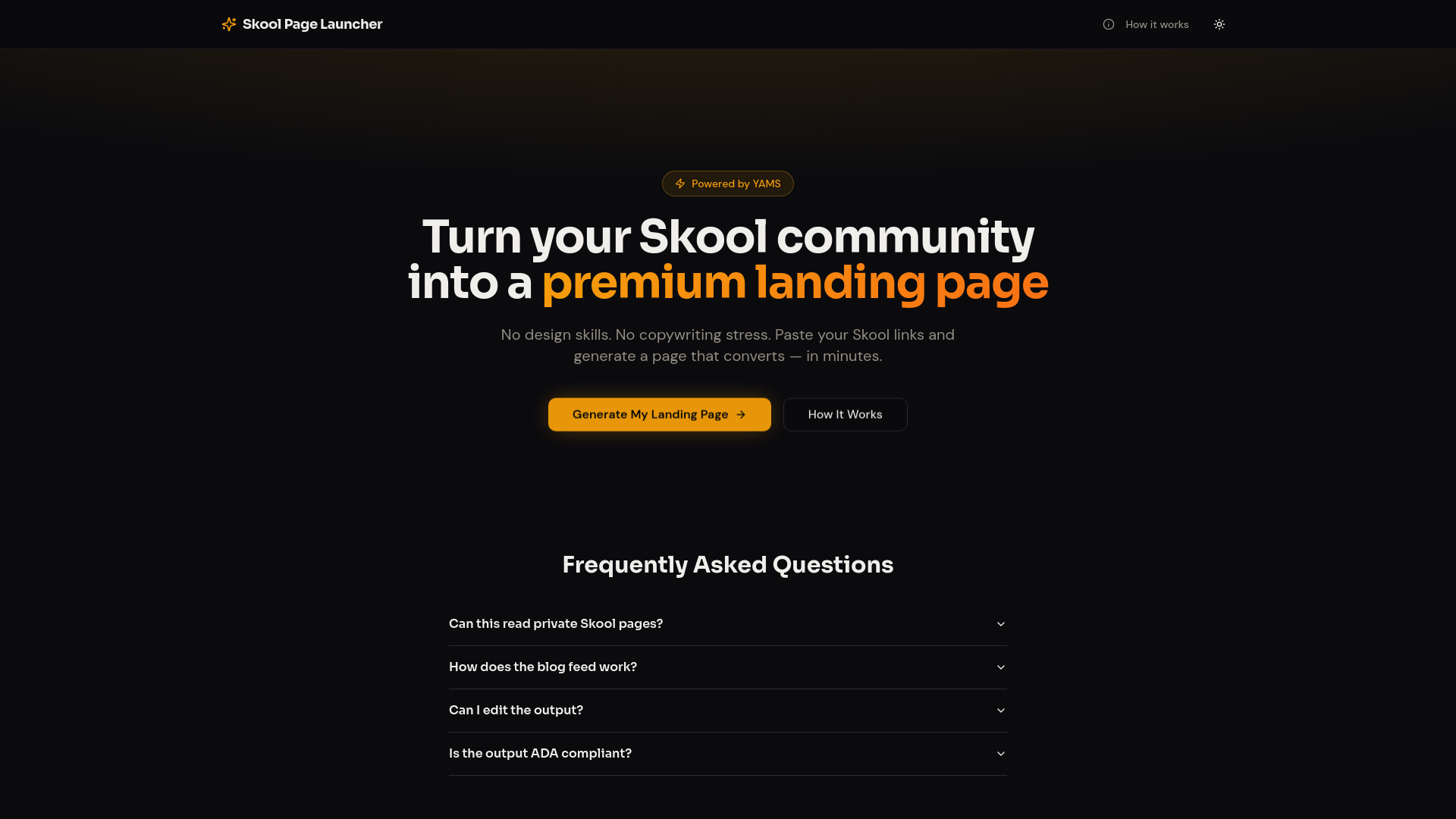 Screenshot of Skool Landing Page Launcher