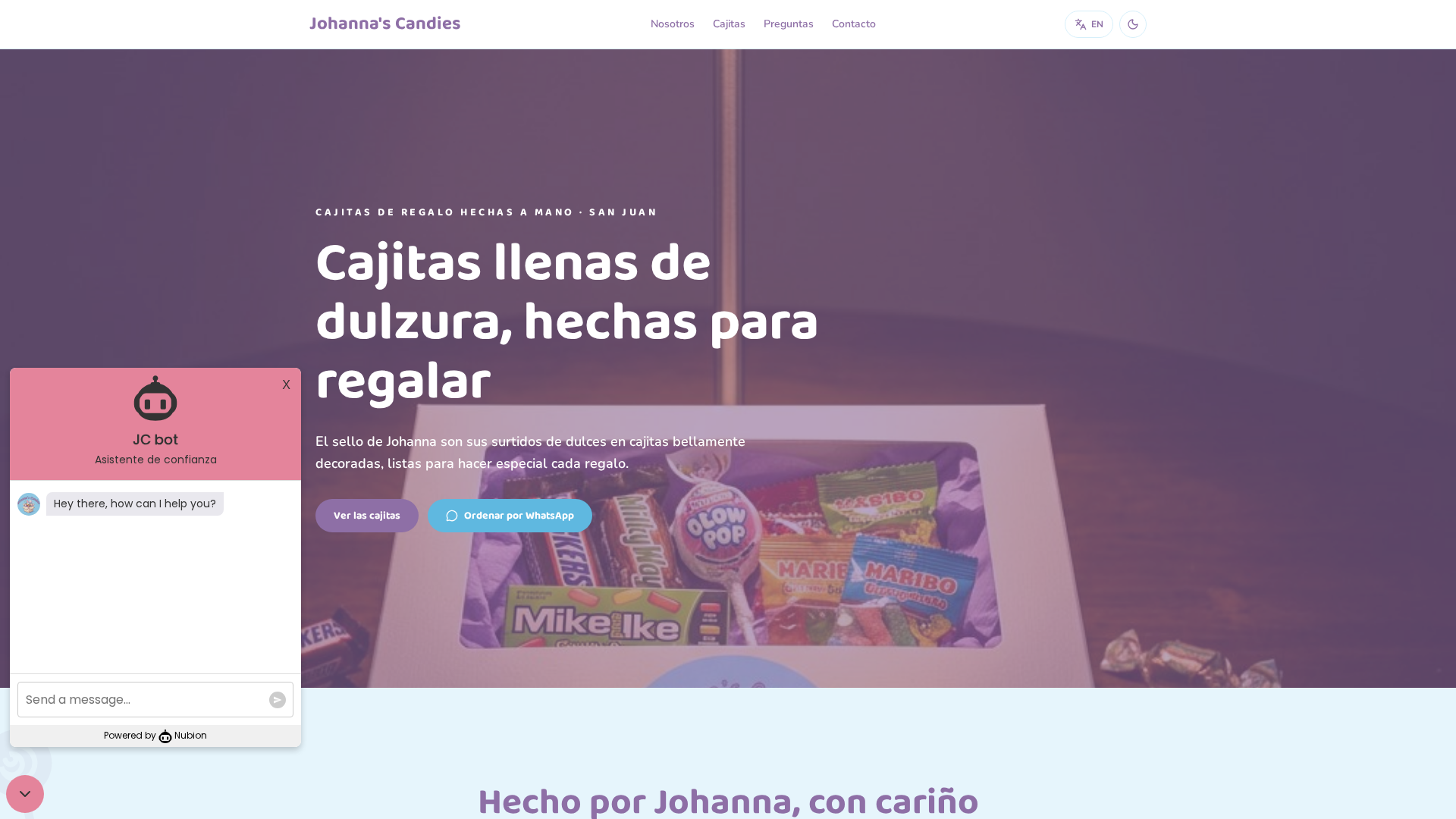 Portada del website de Johanna's Candies