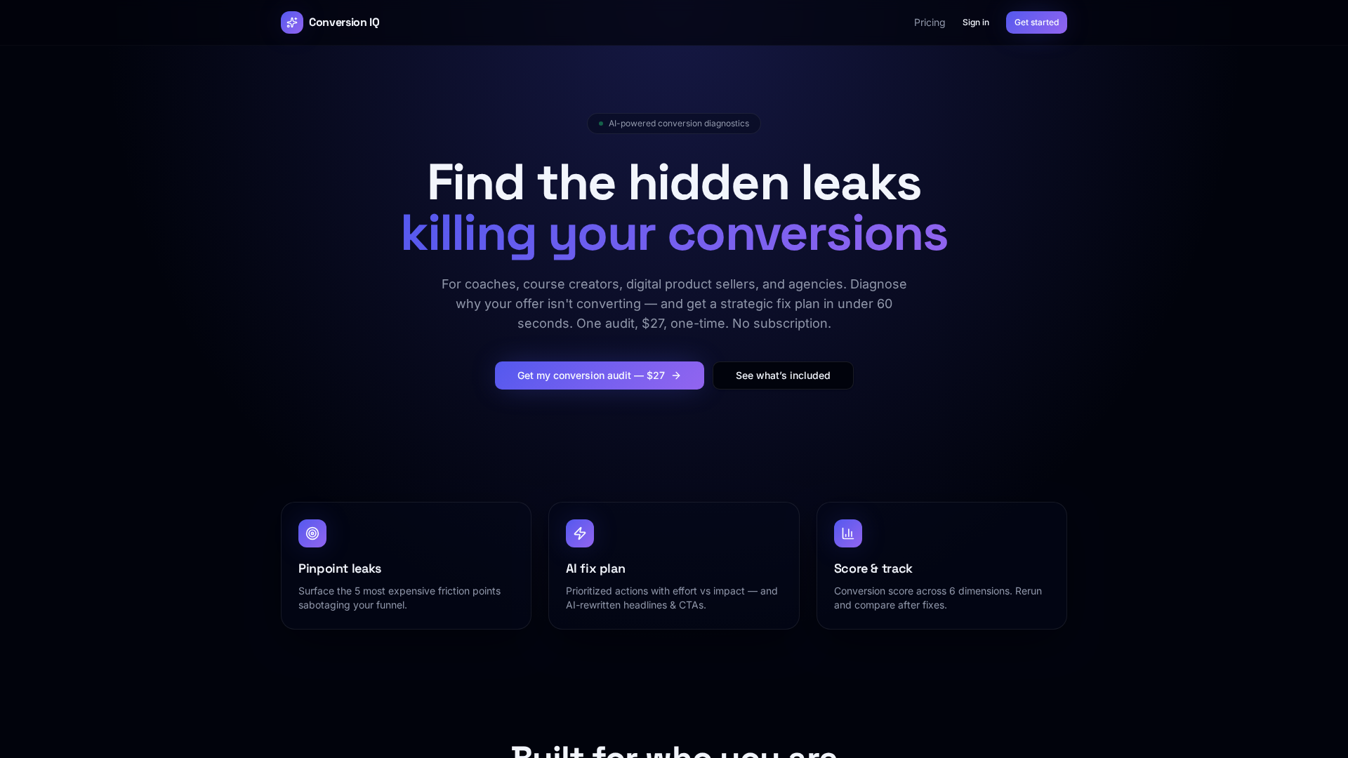 Conversion IQ application interface