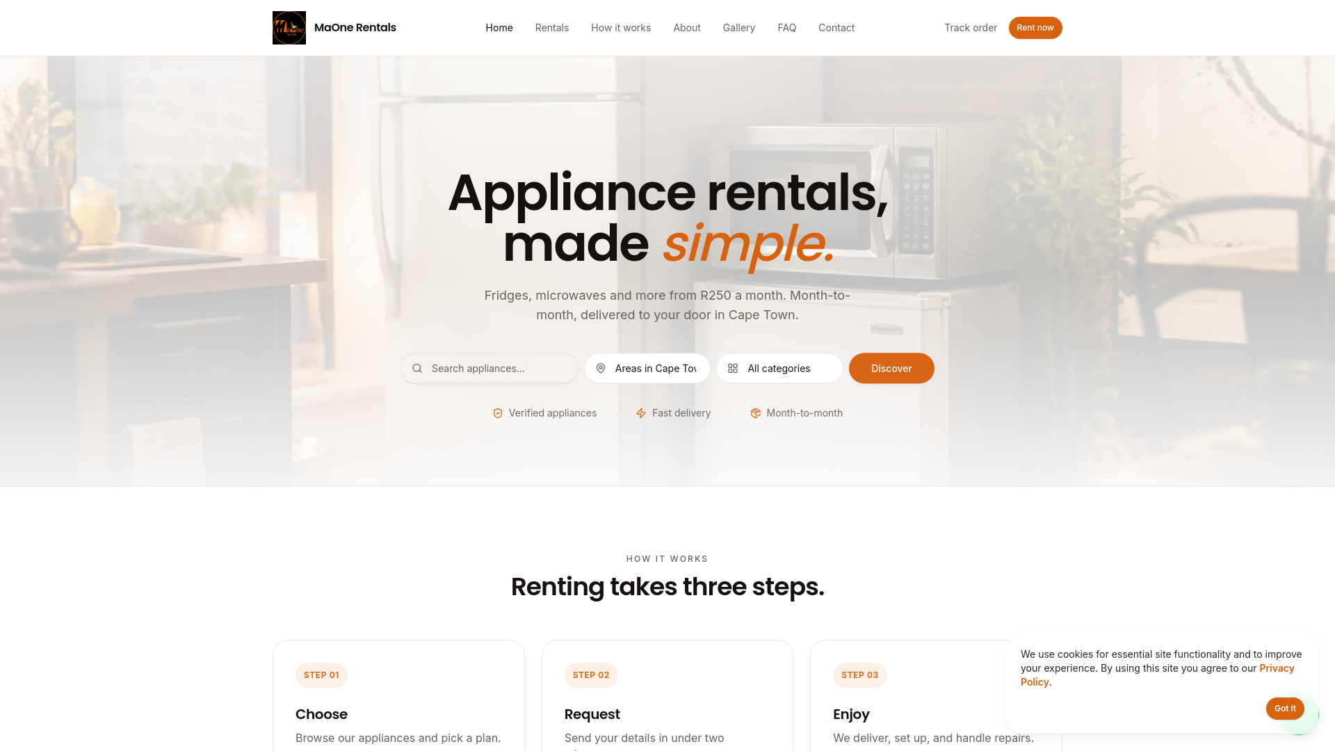 Screenshot of MaOne Appliances