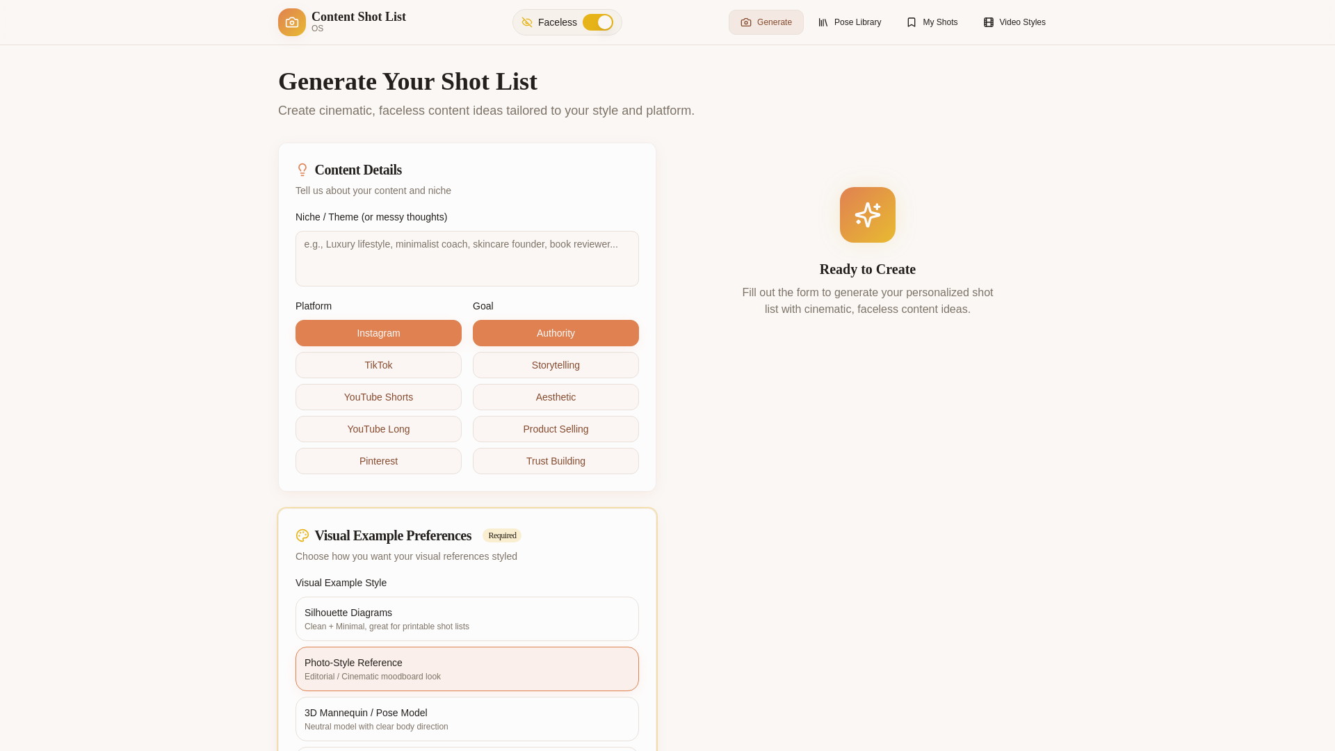 Screenshot of Content Shot List OS