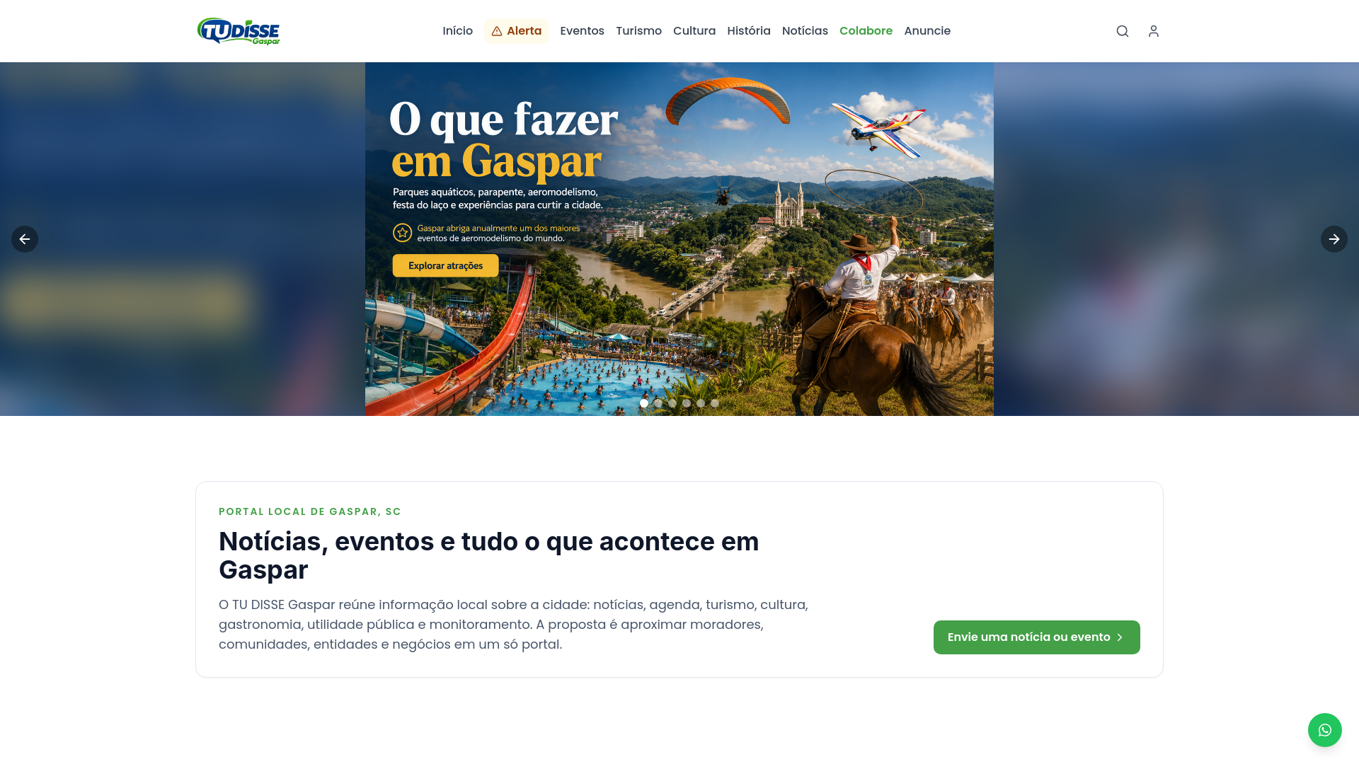 Tela do projeto Gaspar Acontece · Tudisse Gaspar