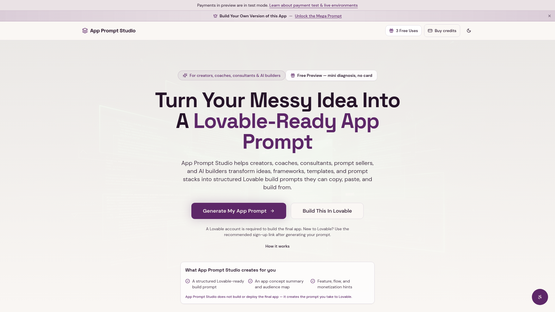Screenshot of Prompt To App Converter