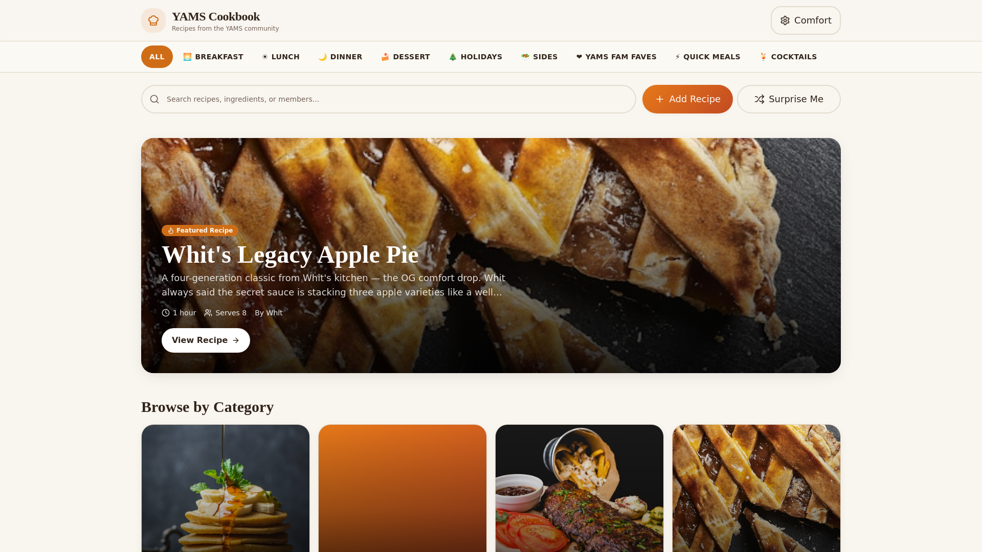 Screenshot of YAMS Cookbook