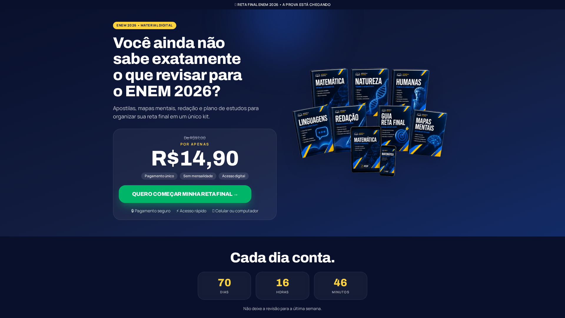 Mockup do projeto: ENEM em Ordem — Kit Reta Final ENEM 2026