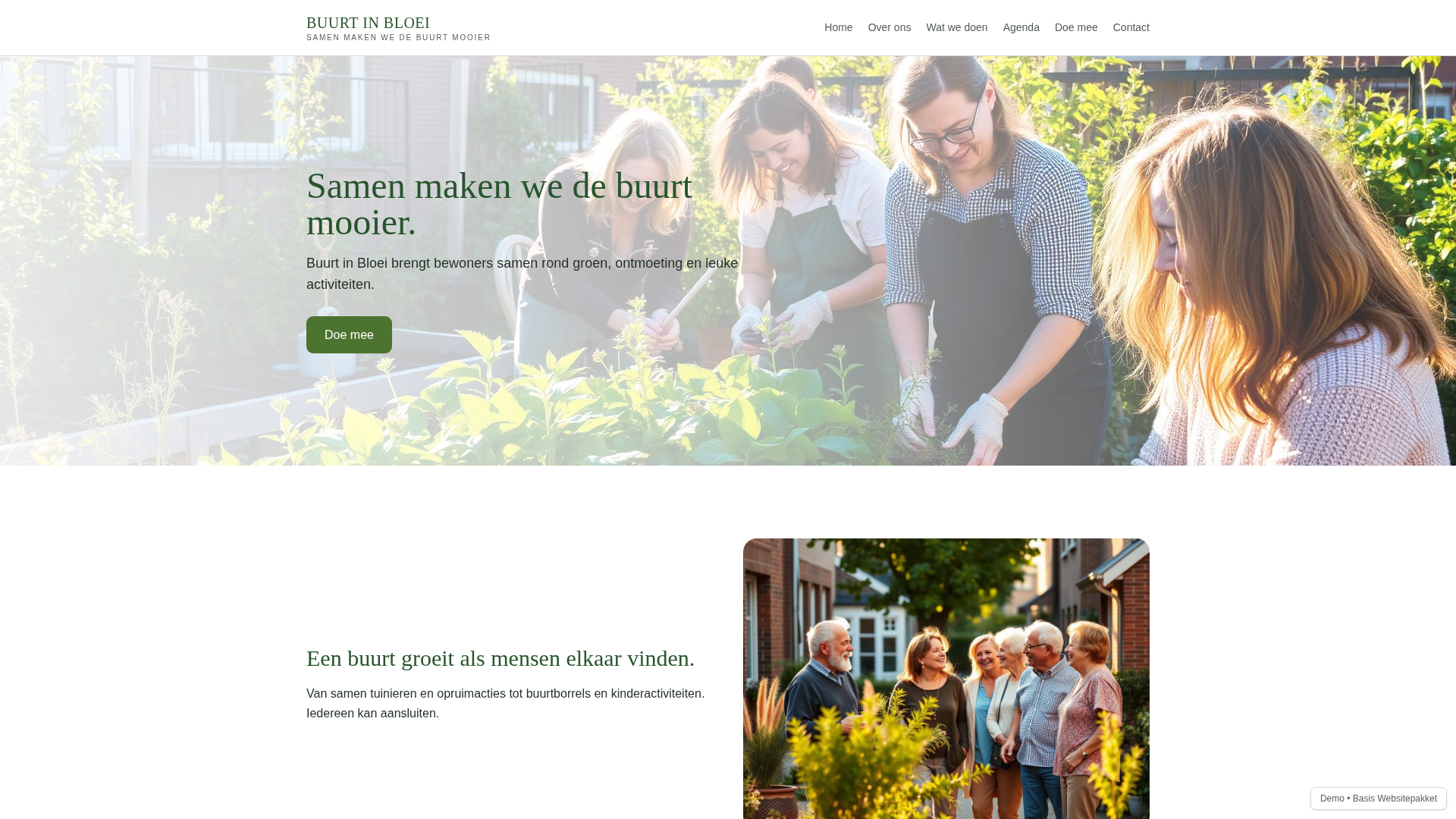 Homepage van de demo website Buurt in Bloei