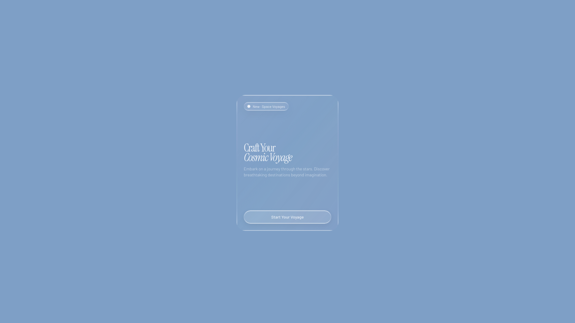 Screenshot of Cosmic Voyage — Liquid-Glass Card Hero