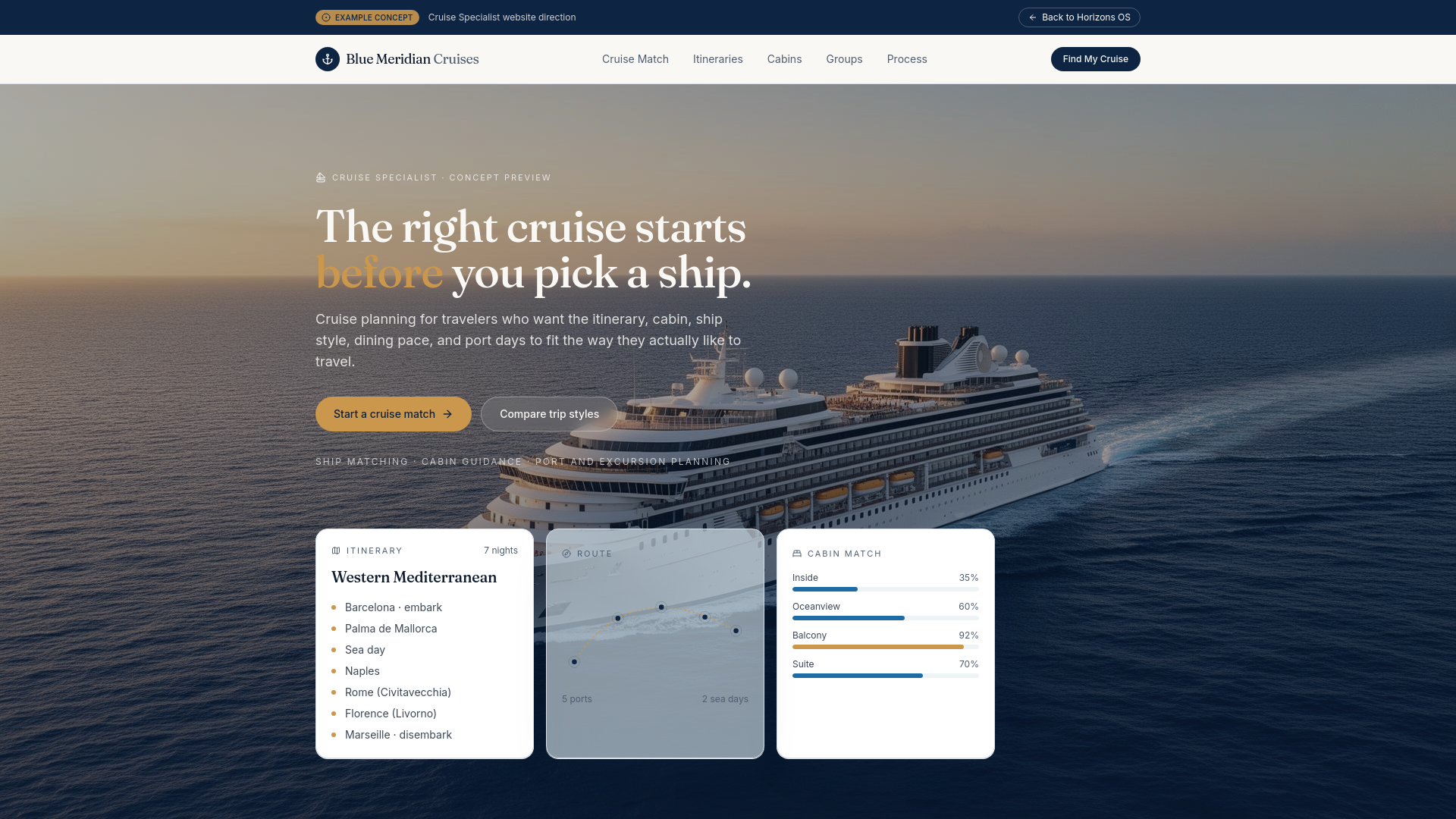 Cruise Specialist example concept website preview