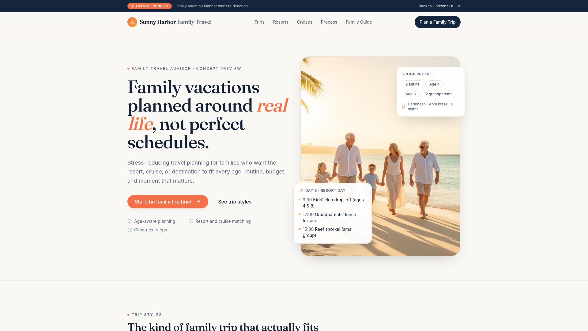 Family Vacation Planner example concept website preview