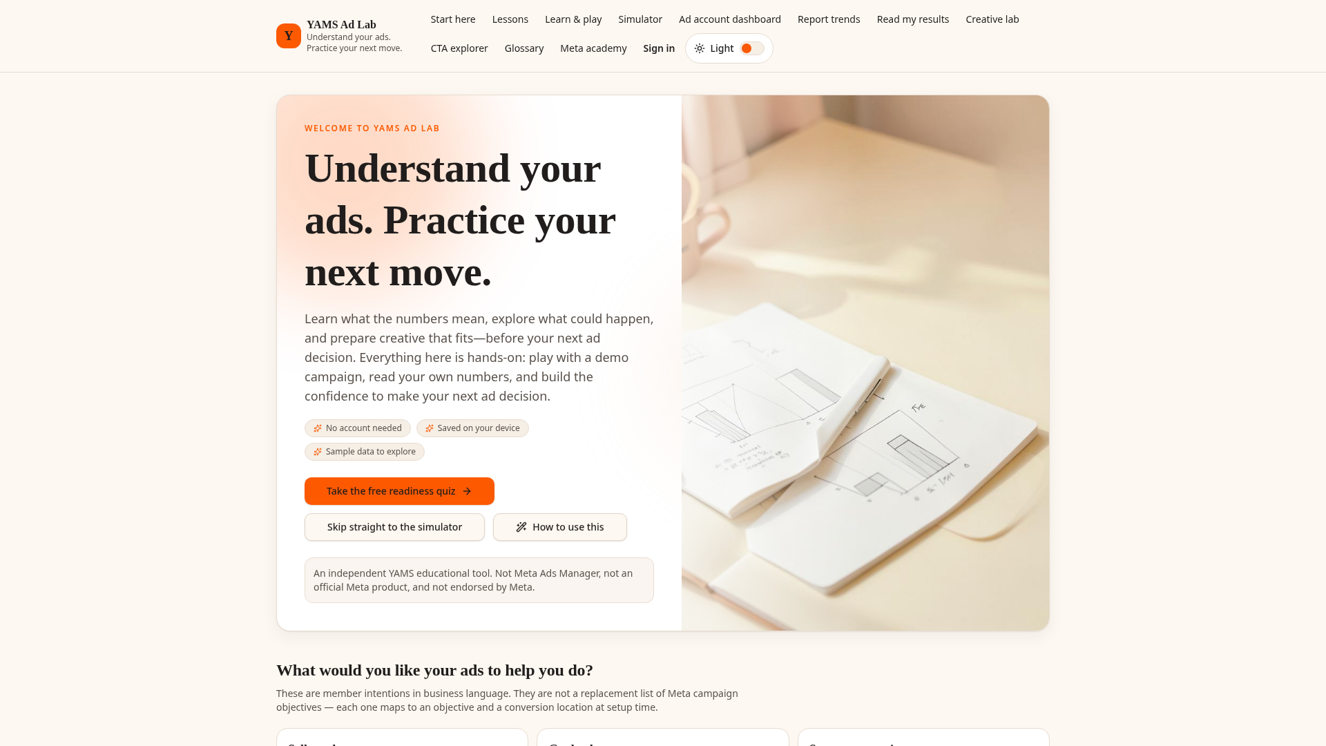 Screenshot of YAMS Ad Lab