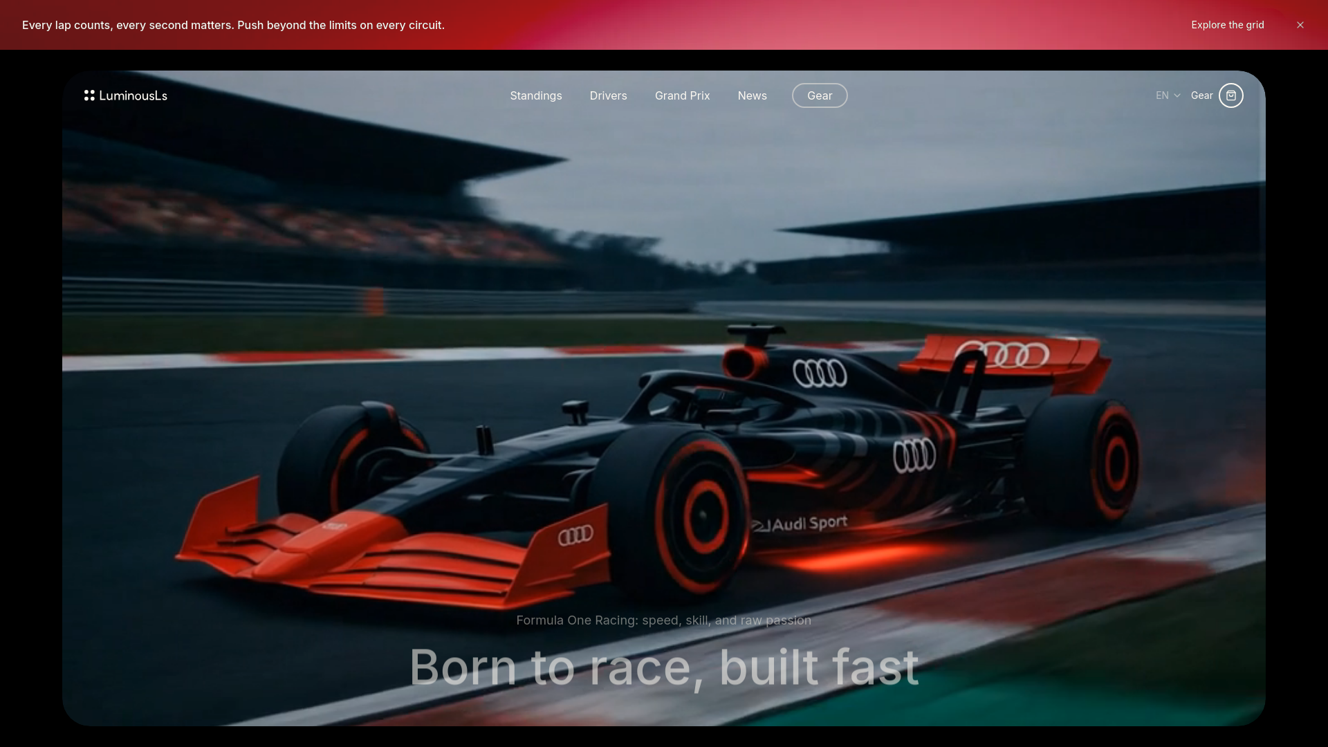 Screenshot of Formula One — Masked Video Panel Hero
