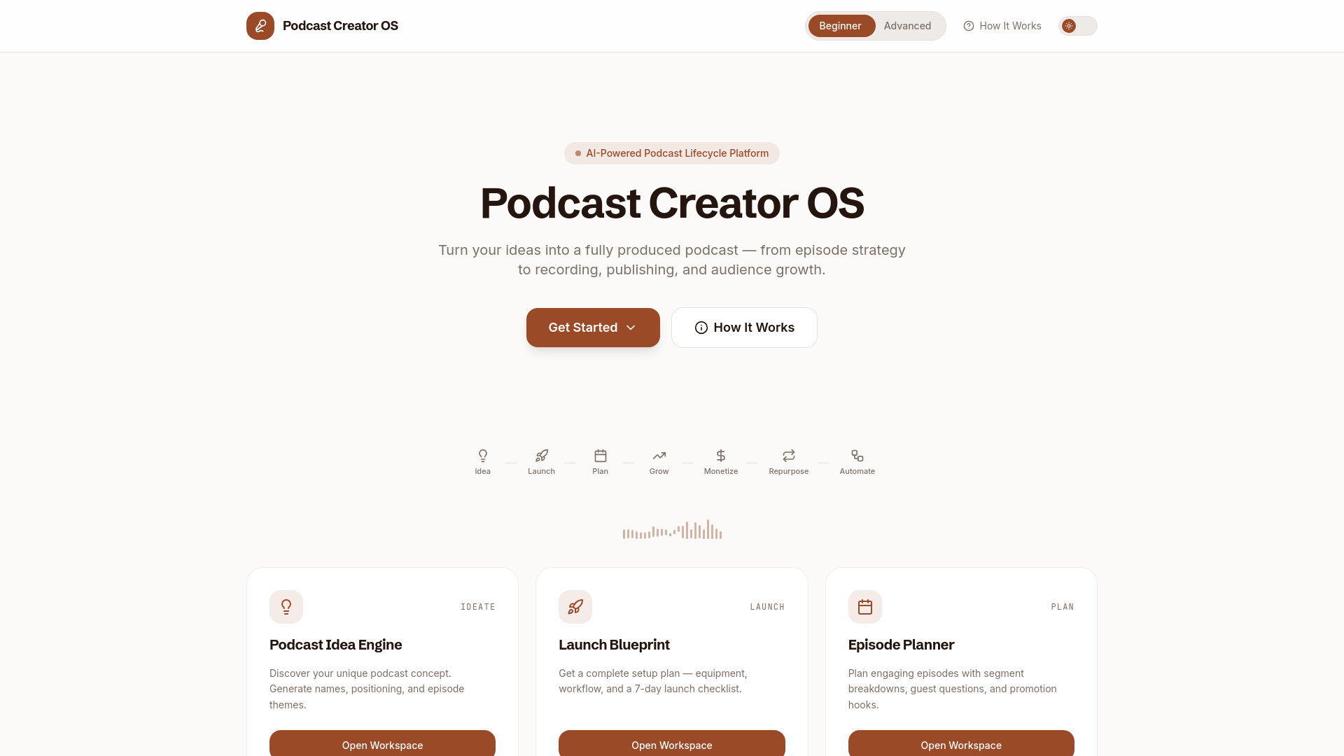 Screenshot of Podcast Creator OS