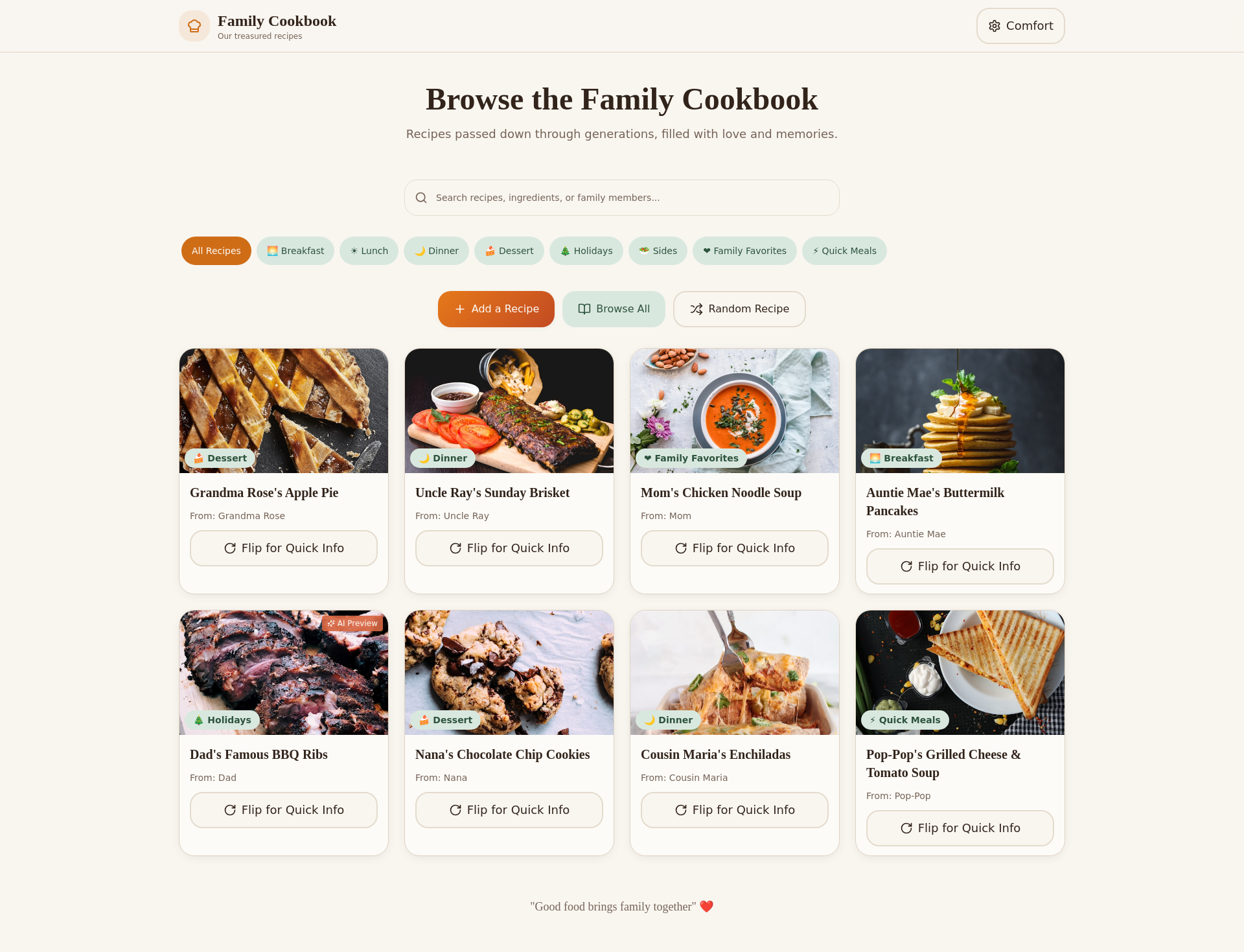 Screenshot of Family Cookbook Vault