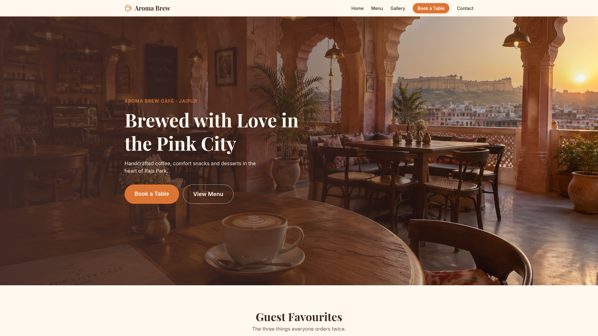 Aroma Brew Café website homepage