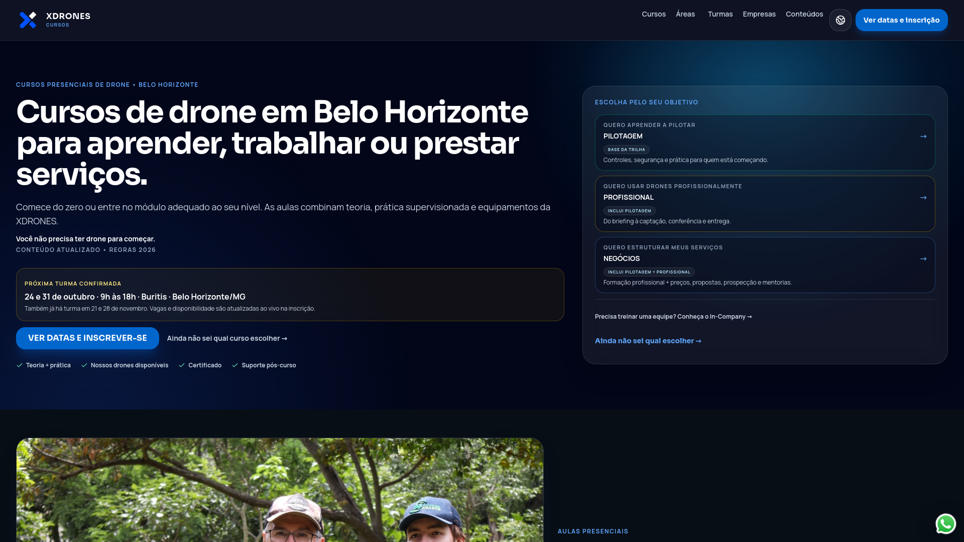 Página de cursos da XDRONES