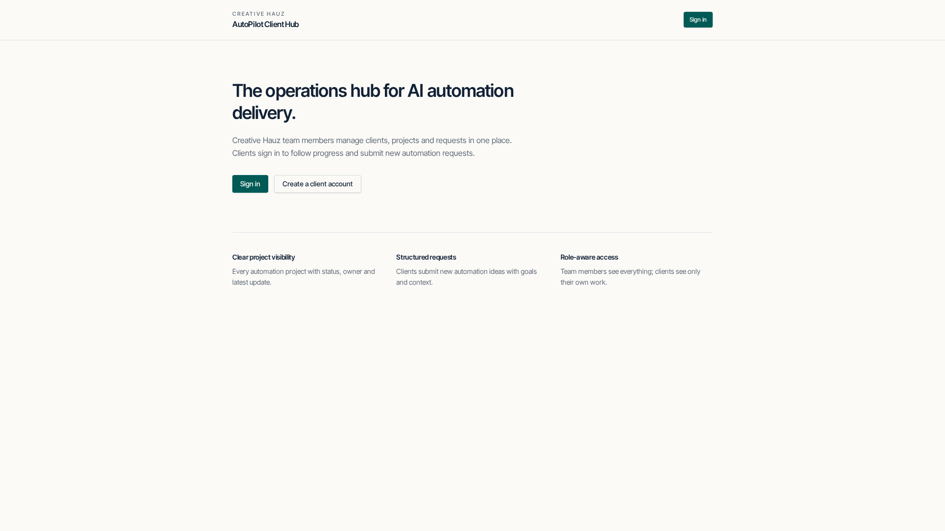 AutoPilot Client Hub team dashboard