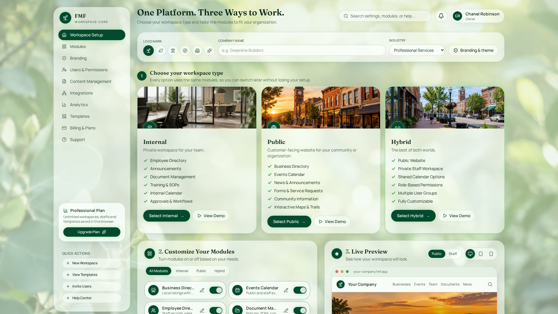 Actual FMF Modular Builder workspace capture