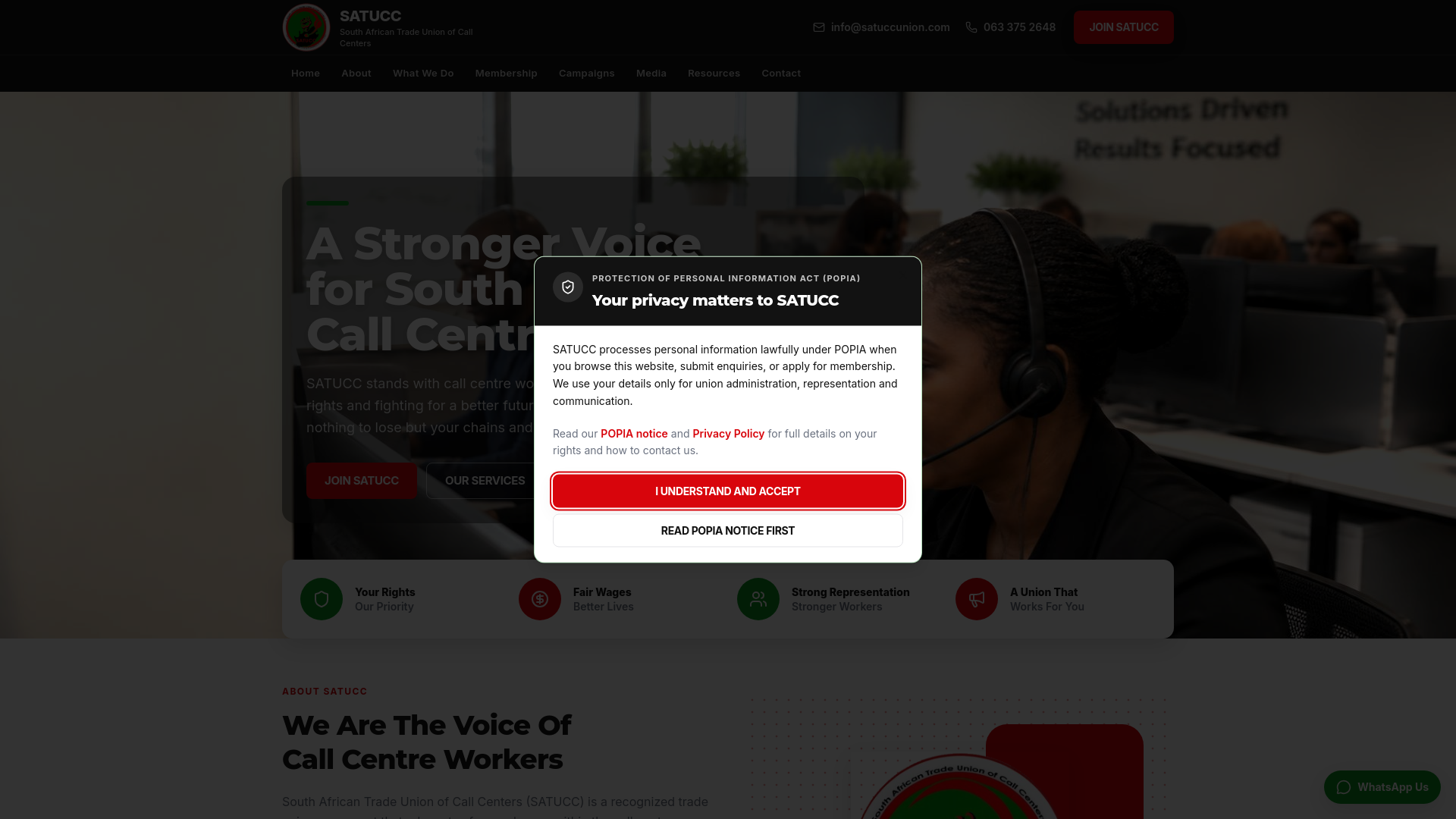 Screenshot of SATUCC Union Hub